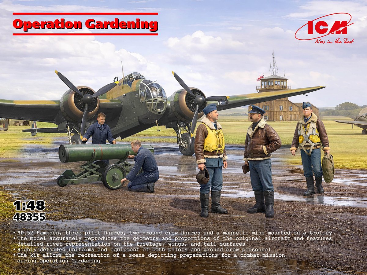 ICM Modelbouwpakket Militaire voertuigen - 48355 HP.52 Hampden Operation Gardening - Britse Torpedobommenwerper en 5 Figuren Plastic - 1:48 - Modelbouw