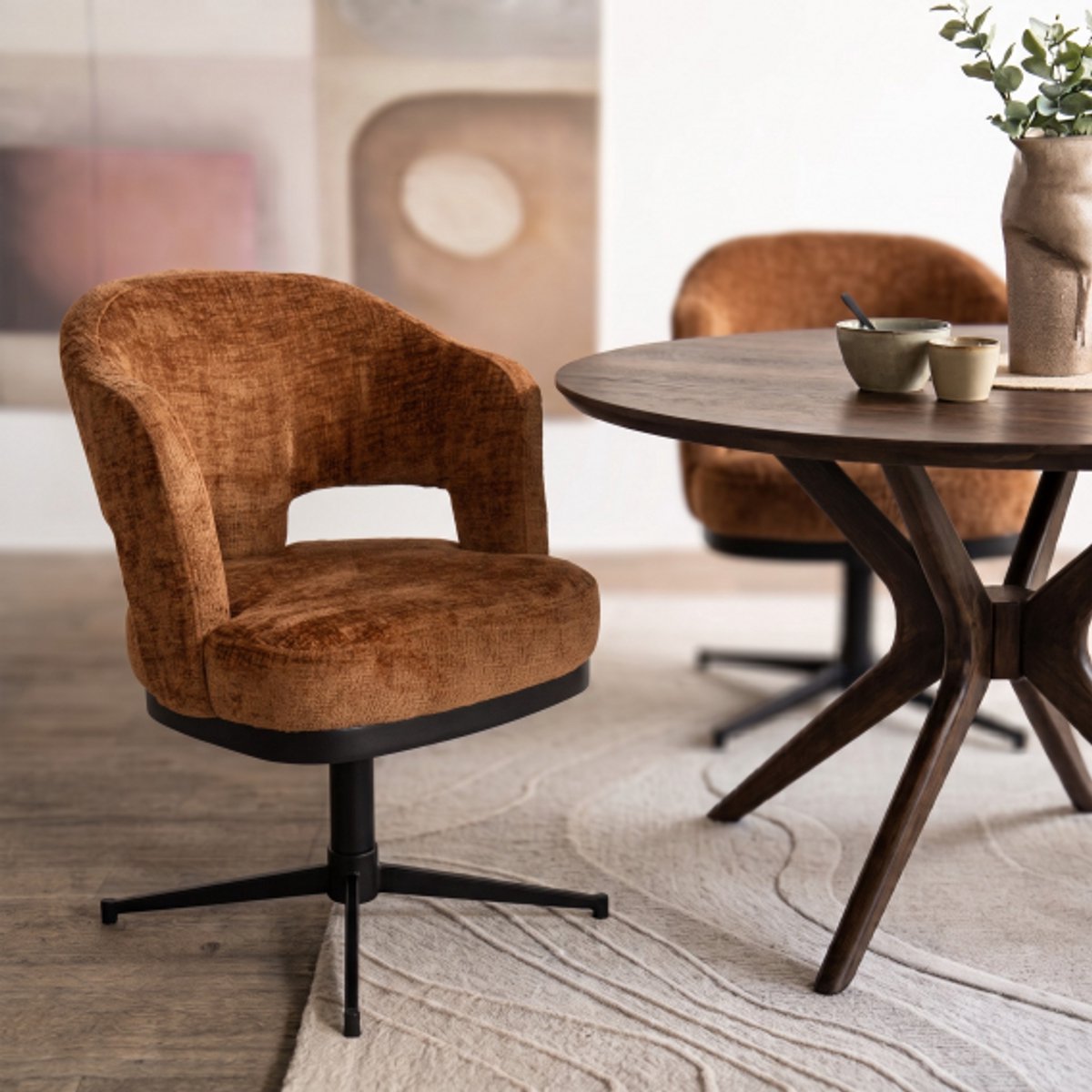 MySons Eetkamerstoel Friso Brandy cognac- draaipoot 360 - Unique Collection - eetkamerstoelen set van 2