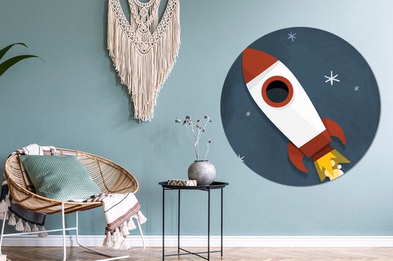 WallCircle - Cercle Mural - Cercle Mural - Illustration - Fusée - Enfants - Aluminium - Dibond - 120x120 cm - Intérieur et Extérieur XXL