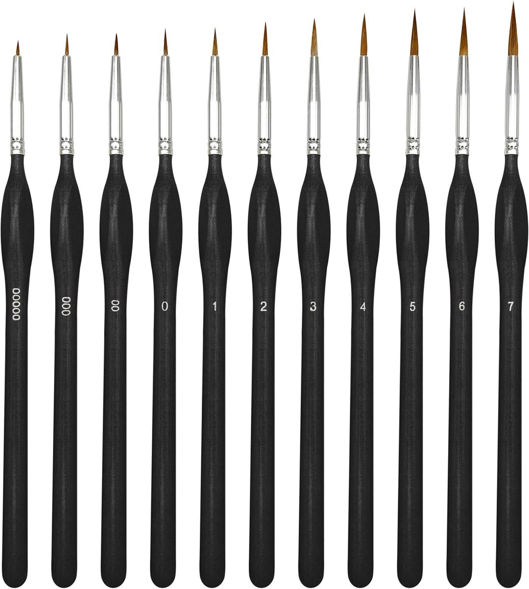 11 stuks fijne detailpenselenset, miniatuurkwast, wolfshaarkwast, extra fijne kwast voor acryl, olie, gouache, aquarel, nailart, detailschilderijen, modelleermodellen, waterverf, miniaturen (zwart)