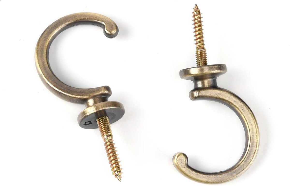 4 stuks schroefhaken, roestvrij staal, 100% roestvrij staal, antiek brons, C-hanger haken, onder plafond, muur, keuken, badkamer, veranda, buiten, algemene opslag
