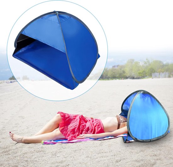 Mini-tentje - Mini Pop-up Strandtent voor Hoofd - Verstelbare Hoofdtent met Telefoonzak - Draagbare Zonnescherm Zonwerende Hoofdbescherming - Blauw van MINI — afbeelding 4