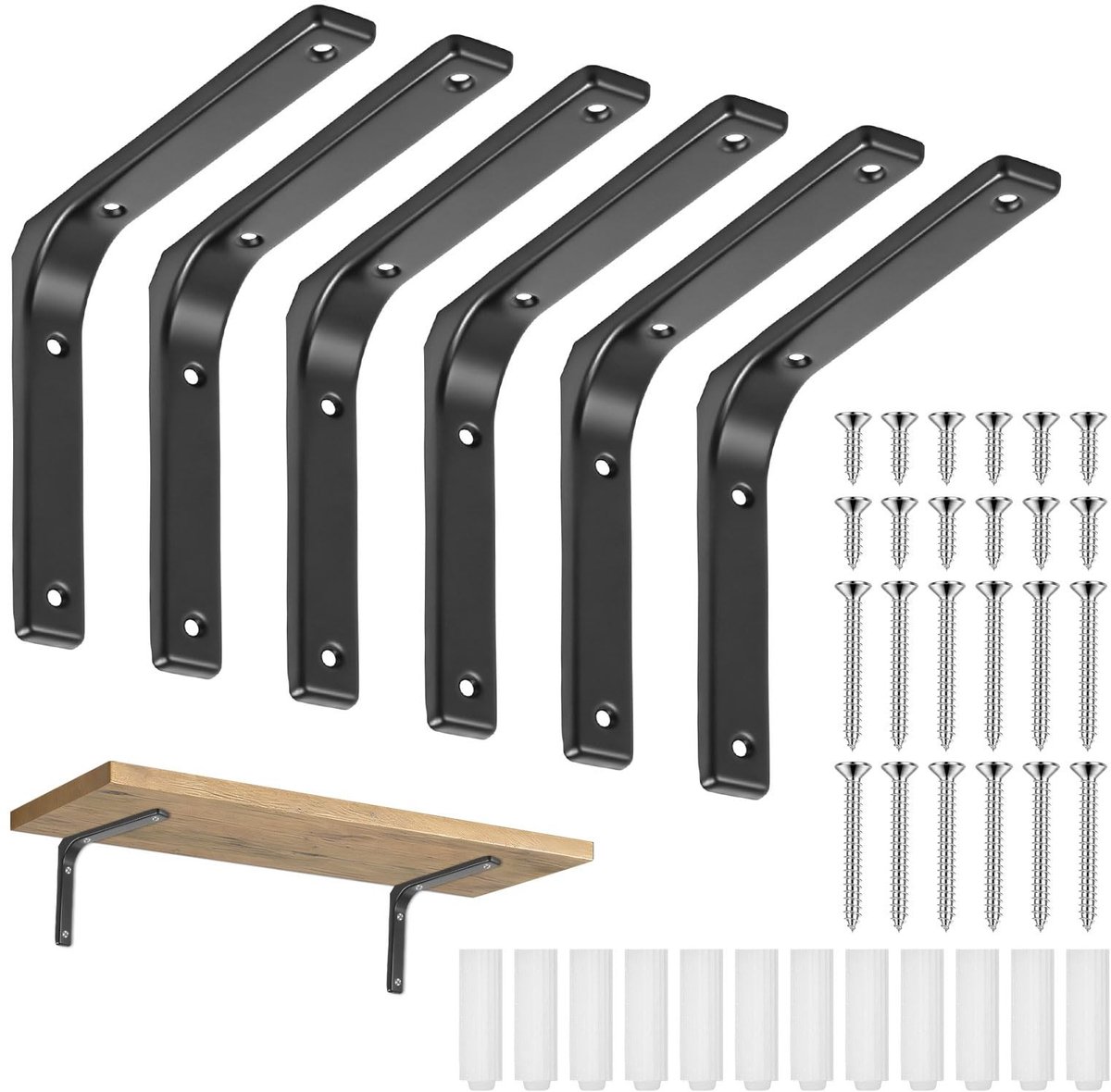 Dailygoods - Plankhouders, zware lasten, 6 stuks, metaal, console voor zware belasting, wandhoek, zwart, L plankdrager, hoek, rek met schroeven, voor wandhouder, hoekrek (150 x 125 mm)