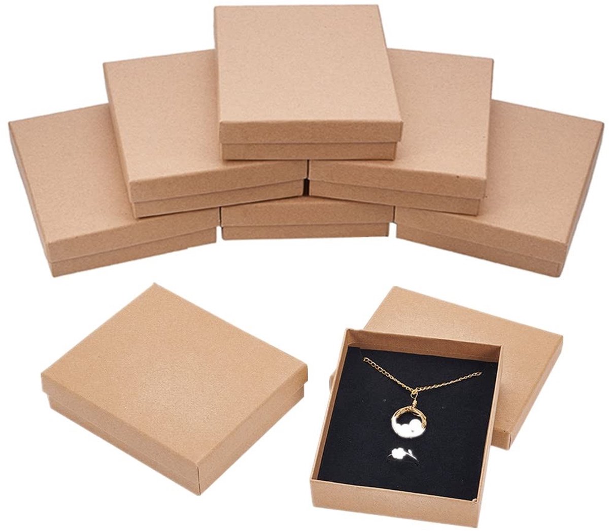 Dailygoods- Geschenkdoos 8 Pack - Rechthoekige Dozen 13x11x3cm - Kraftpapier - Cadeauverpakking - Sieradendoosjes - Met Deksel en Decoratiemogelijkheden - Sieradendoos