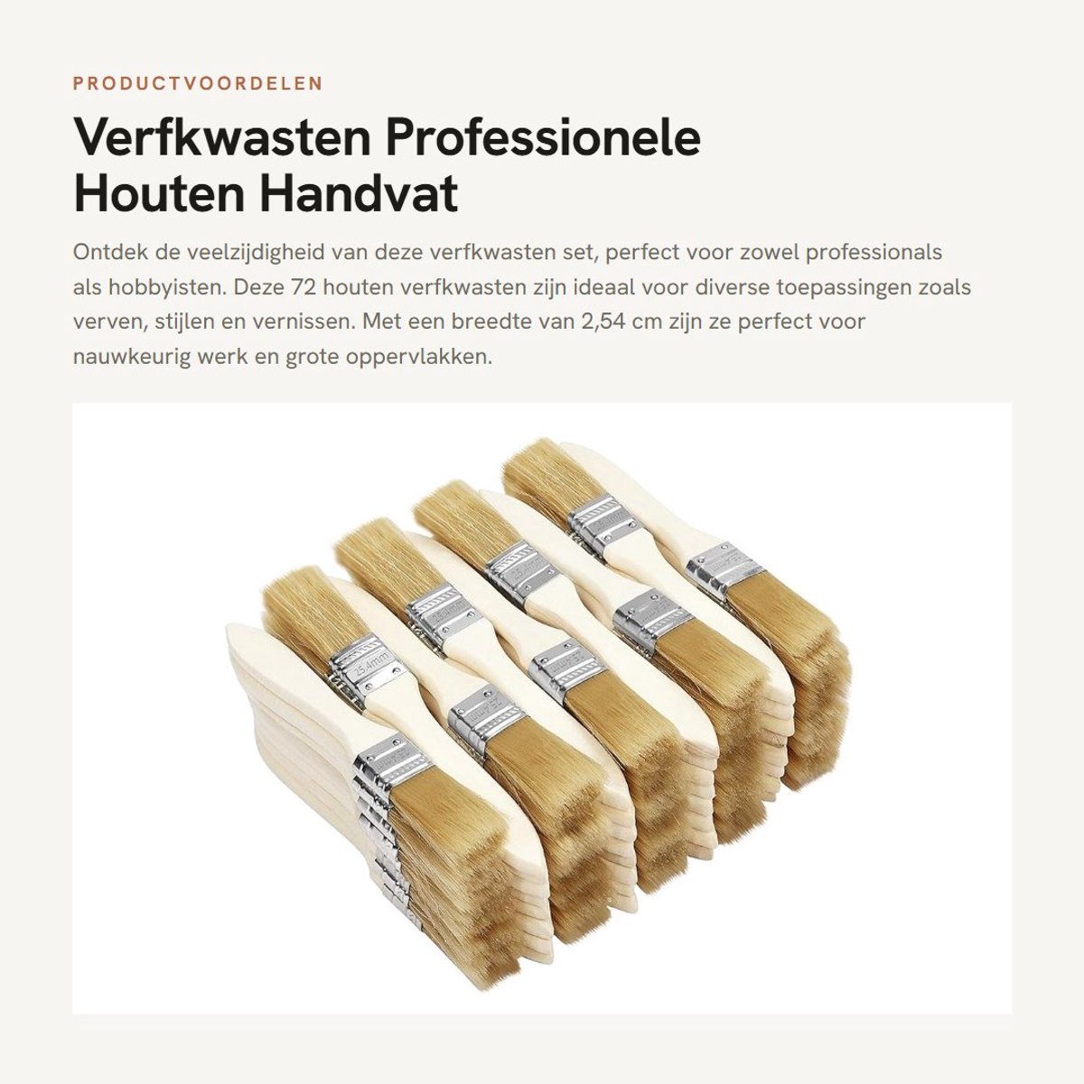 Dailygoods- Verfkwasten Set 72 Stuks - Professionele Houten Handvatten - Herbruikbaar - 2,54cm Breed - 17,5cm Lengte - Voor Verf en Lijm - Verfborstels