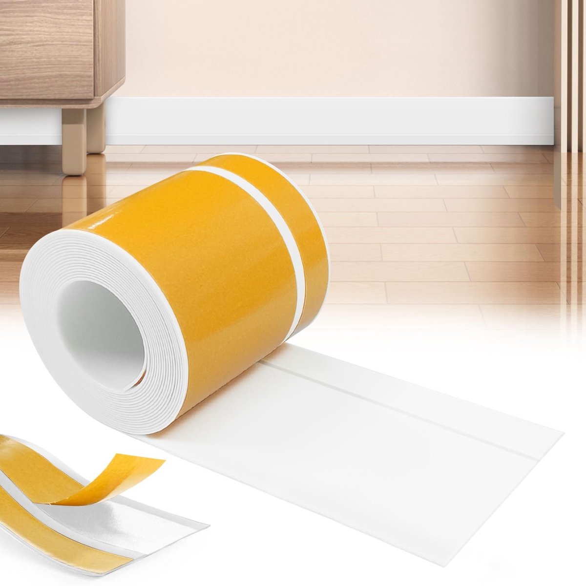 Dailygoods- Plint 60 mm x 20 mm x 3 m - Zelfklevende Plint - Waterdichte Plint - Vuilafstotende Plint - Schimmelbestendige Plint - Hoogwaardig PVC - Wandplint