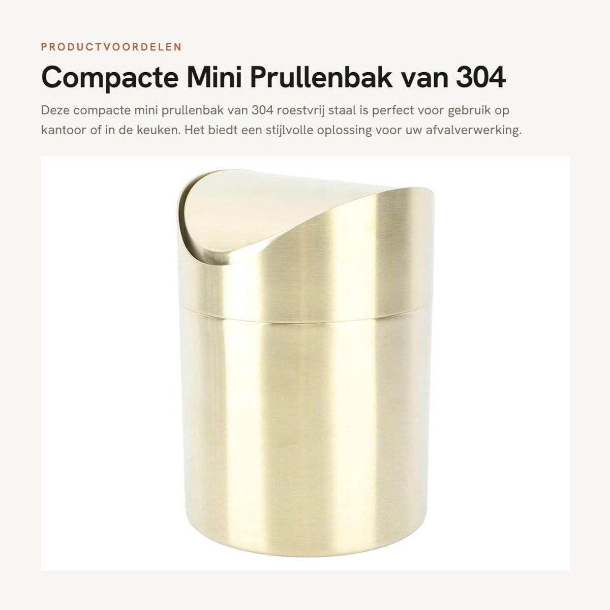 Dailygoods- Prullenbak Compact - Roestvrij Staal - Mini Afvalbak - Vingerafdrukken-bewijs - Kantoor/Bureau - Afmetingen 16,8 x 12 cm