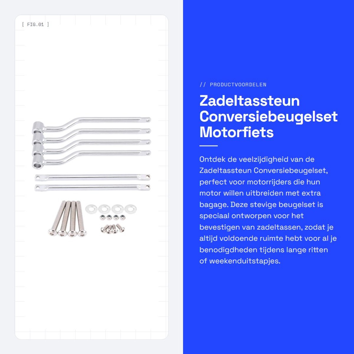 Dailygoods- Zadeltassteun Conversiebeugelset - Motorfiets Beugelset - Zilver - Stevige Constructie - Eenvoudige Montage - Motorbeugel