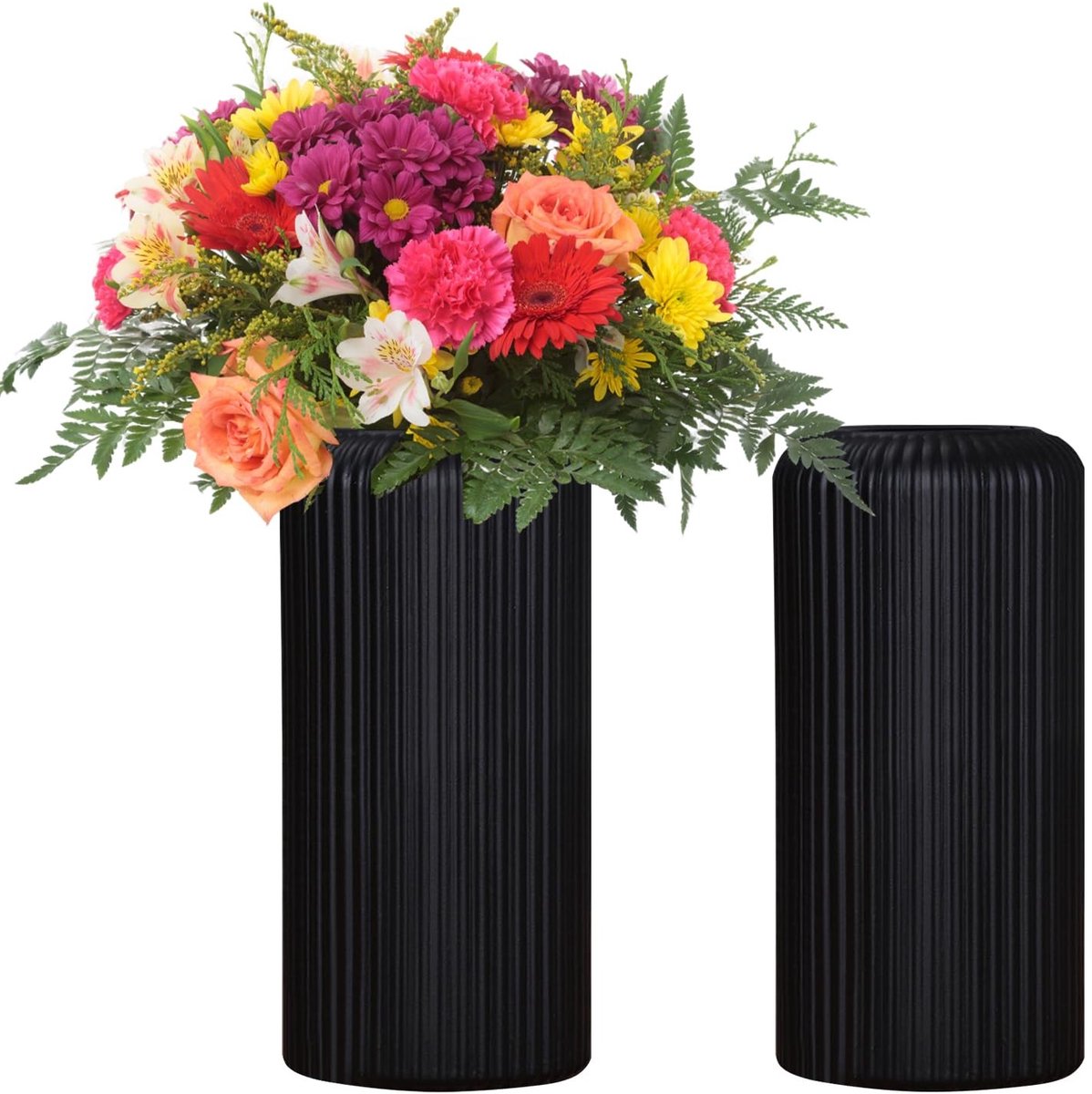 Dailygoods- Bloemenvazen 2 Stuks - Duurzaam Plastic - Gestreept Modern - Decoratie voor Woonkamer/Kantoor - Afmetingen 20x10cm - Veilig en Slijtvast - Bloemenvase