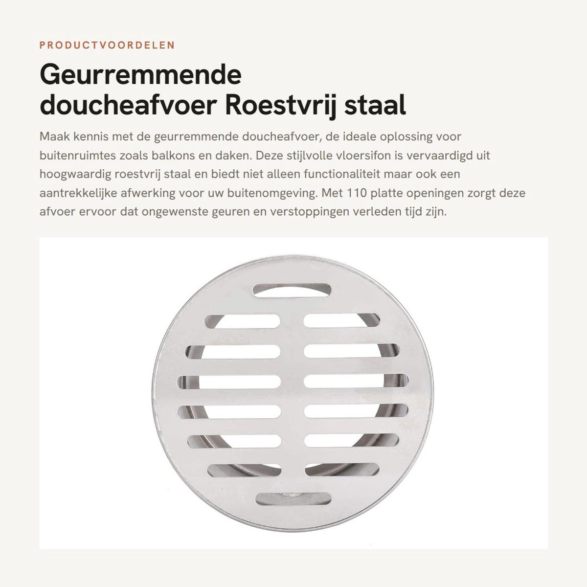 Dailygoods- Doucheafvoer Geurremmend - Doucheafvoerdeksel - Vloersifon - Roestvrij Staal - 110 Platte Openingen - Afneembaar Middendeksel