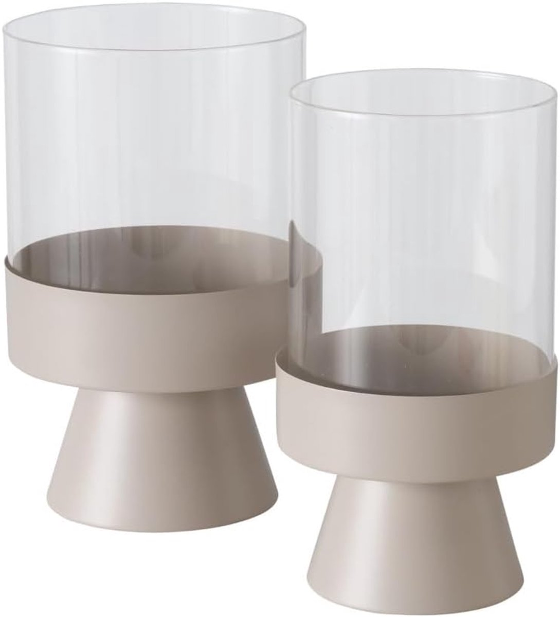 Windlicht Pallas (kroonluchter van gepoedercoat ijzer en helder glas, beige, rond, 2-delig) 2034703