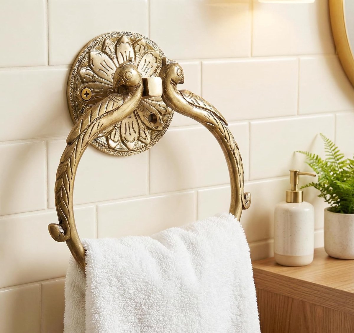 eSplanade Messing Handdoekhouder, Handdoekhaak, Handdoekrek voor Badkamer (Twin Peacock Design) Standaard Gouden