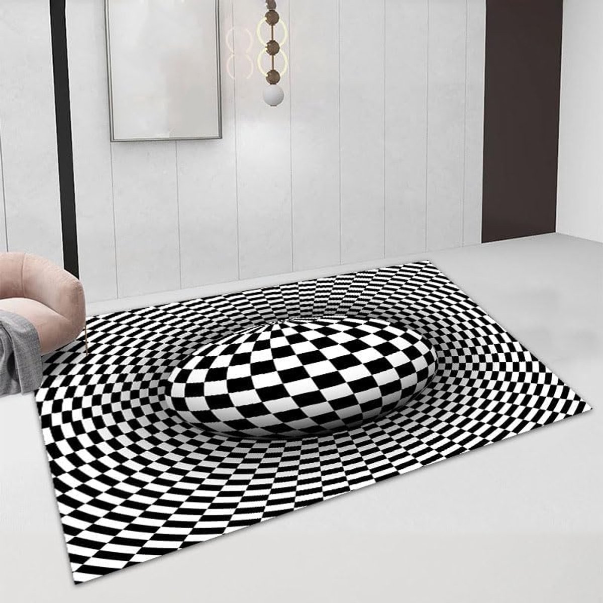 3D illusie tapijt antislip vloerkleed tapijt mat vloermat zwart wit tapijten voor slaapkamer woonkamer kantoor abstracte driedimensionale rechthoek polyester 3D swirl tapijt(60 * 90cm,2)