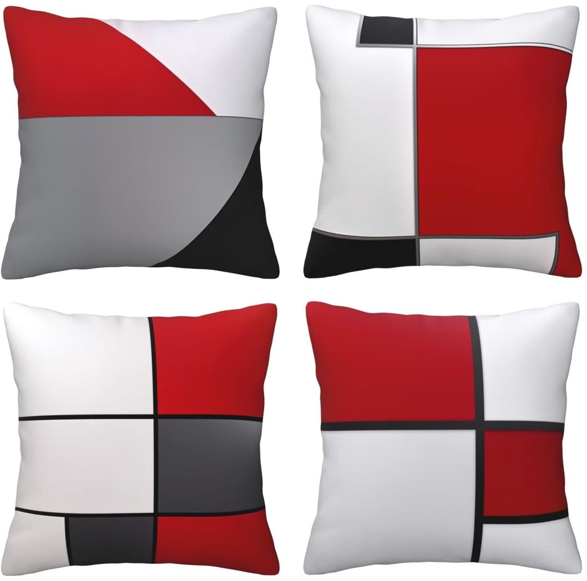 Set van 4 kussenslopen, 65 x 65 cm, geruit, rood en grijs, kussenslopen, fluweel, zacht, groot, ademend, dubbelzijdig, bankkussen, vierkant, decoratie voor auto, huis, woonkamer, bank, slaapkamer