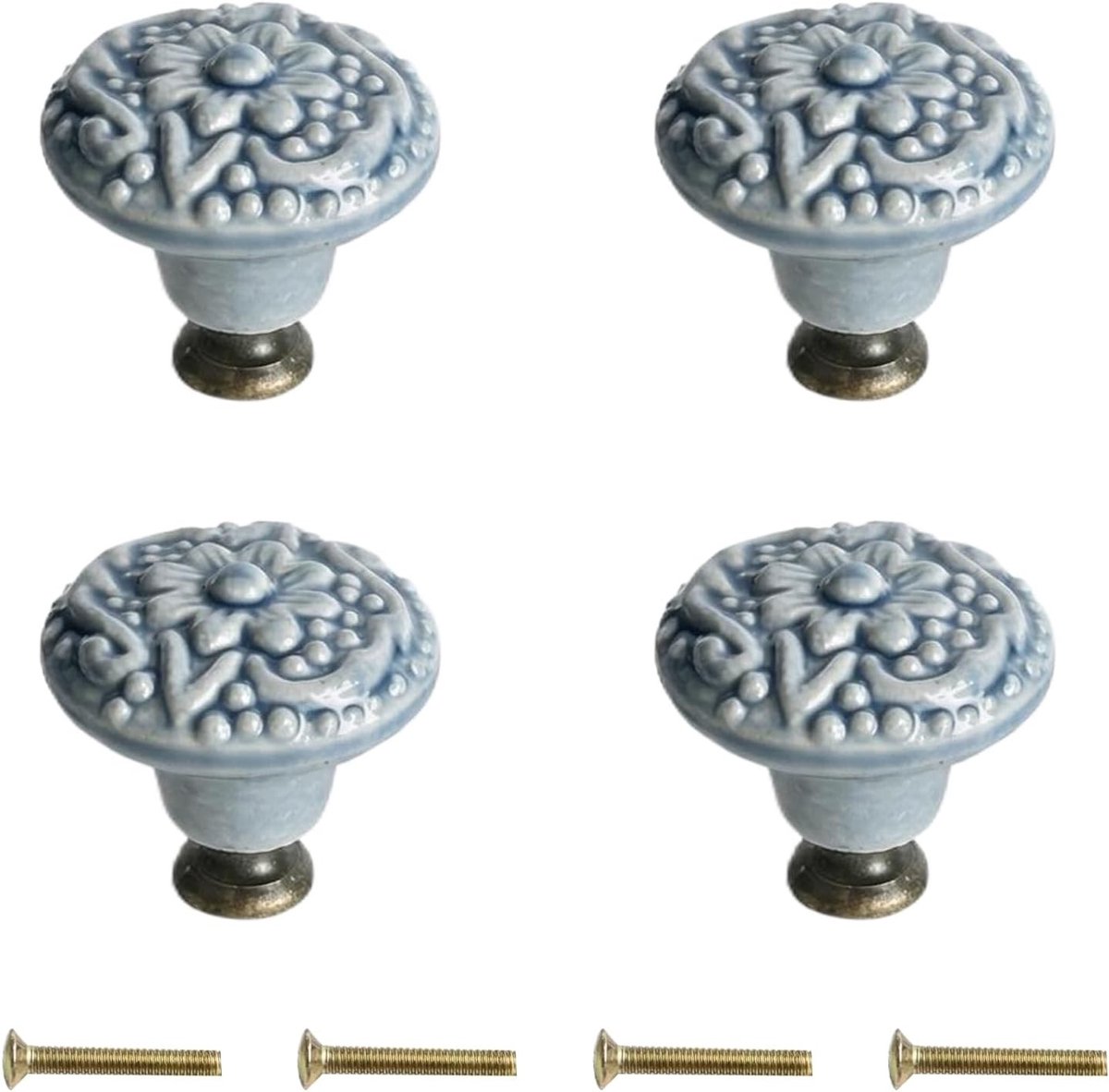 Vintage keramische knoppen voor meubels - 4 ronde handgrepen voor laden, keukenkasten en deuren, eenvoudig te installeren met schroeven (3,4 cm)