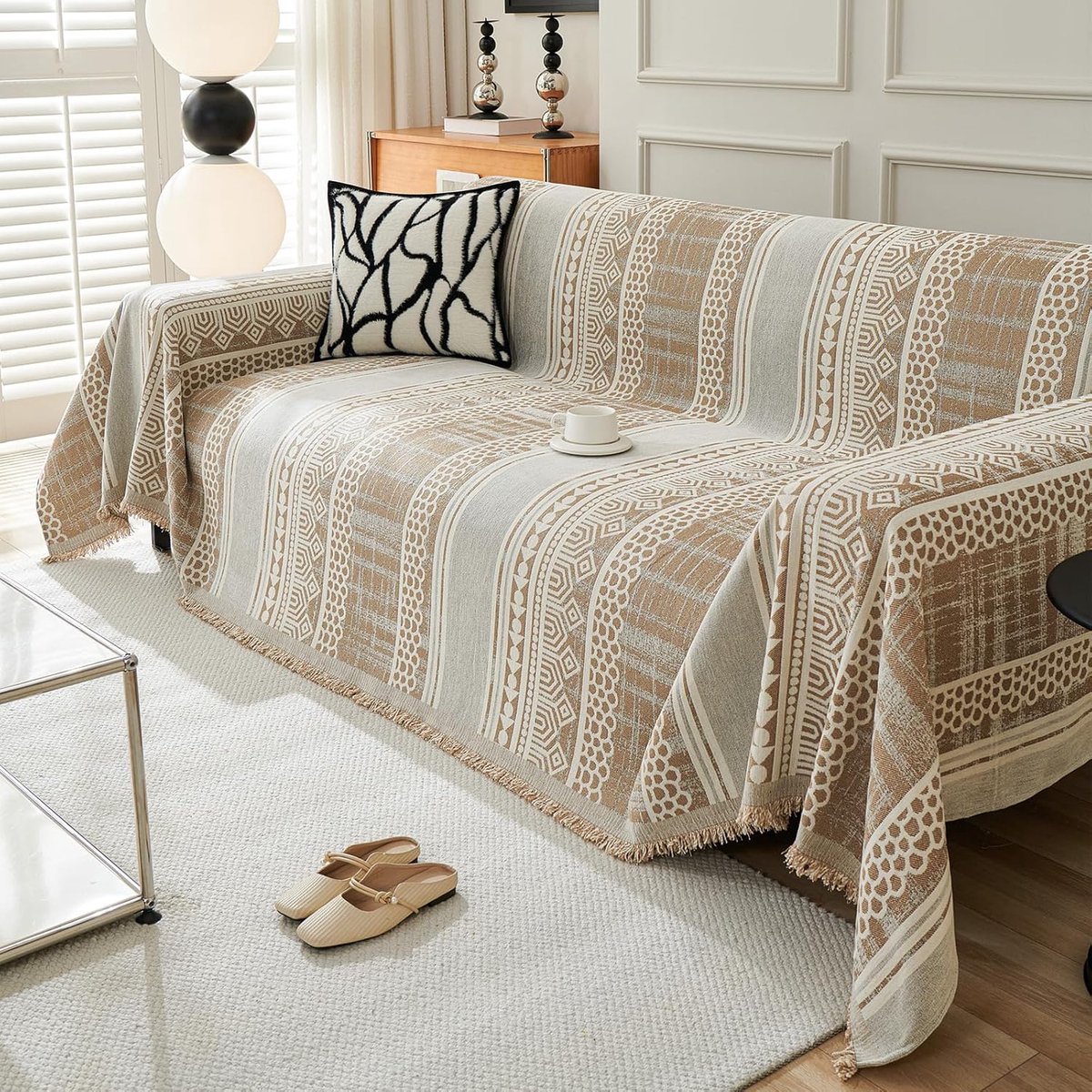1 2 3 4-zits gooit voor banken grote plaids voor banken, boho plaid omkeerbare geweven deken, degeneratieve zachte bankdeken 180 x 300 cm-kaki