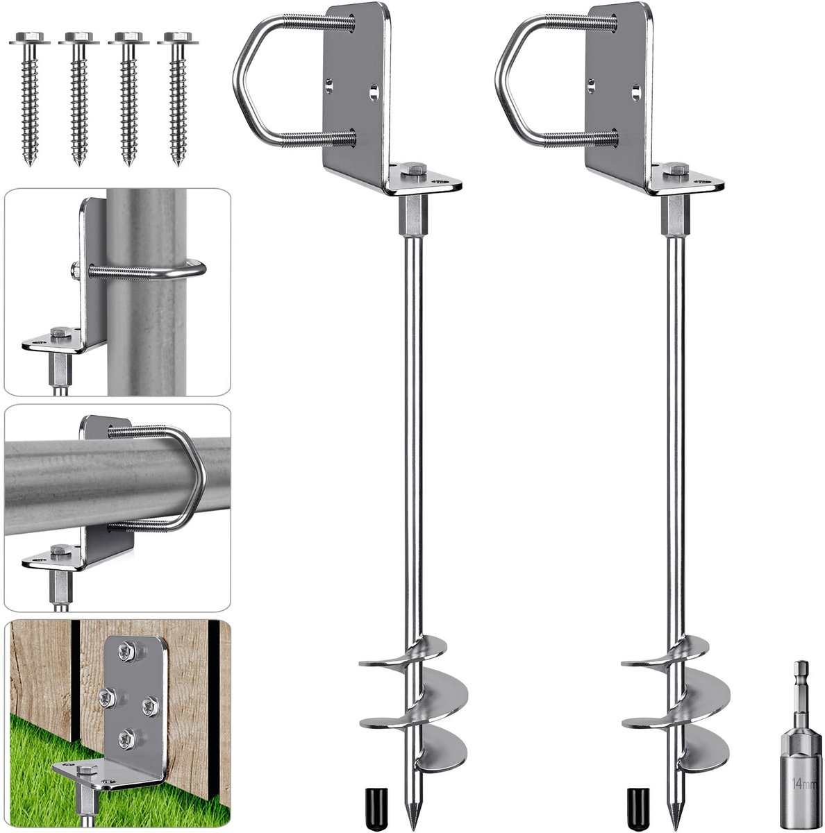 Tentharingen, Stabiel Grondanker Grondpen Metalen 81cm Spiraal Stormanker Robuuste Grondharing Schroef Trampolines Kit voor Schommel Kit/Camping/Schuur/Hond/Carport met Vaste Plaat Lus, 2 Pak