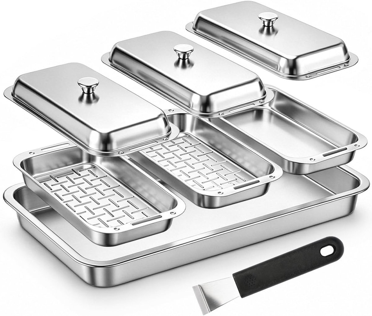 RVS Grillpannen voor BBQ en Kolen, Universele Grillaccessoires met Handvat, 3 Grillmanden
