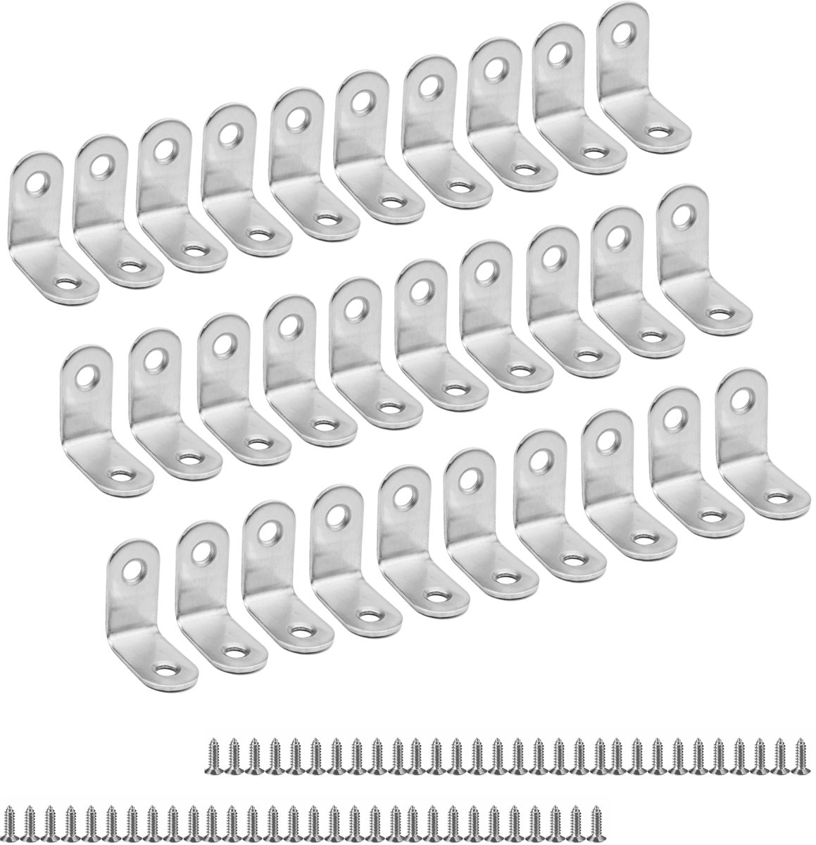 Hoekverbindingsset - 30 stuks 30 × 30 mm roestvrij staal hoek metaal met 60 M4-schroeven voor 90 graden bevestiging van meubels, tafel, stoel, raam en hoekverbindingen