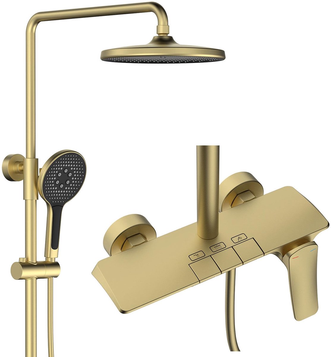 Doucheset, Modern eenvoudig douchesysteem, 10in/25cm ronde douchekop, pianotoetsenontwerp, met waterval badkuipkraan, 3 standen handdouche, 59A messing behuizing, in hoogte verstelbaar