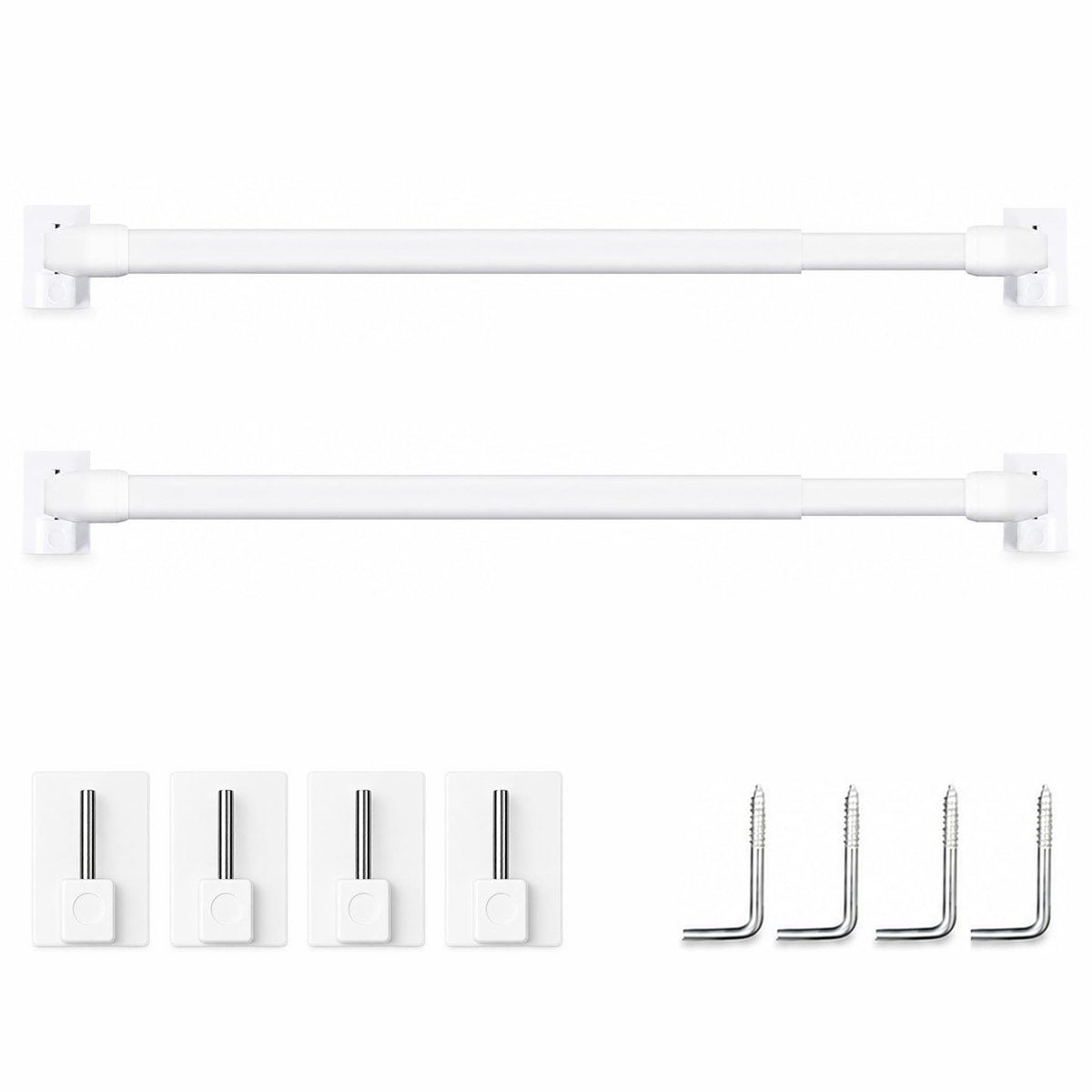 Gordijnroede, uittrekbare vitragestangen, met zelfklevende haken, gordijnroede, uittrekbaar voor ramen, kast, keuken, doe-het-zelfprojecten (wit, 30-50 cm), 2 stuks