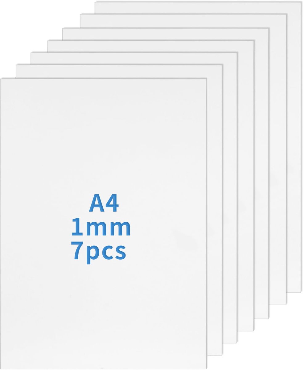 7 Stuks A4 Kunststofplaten, Polypropyleen Plaat Wit, PP Kunststofplaat 1mm, 21 x 29,7 cm Plasticplaat, Voor Modelbouw, Modelleren, DIY Kunst En Knutselplaten