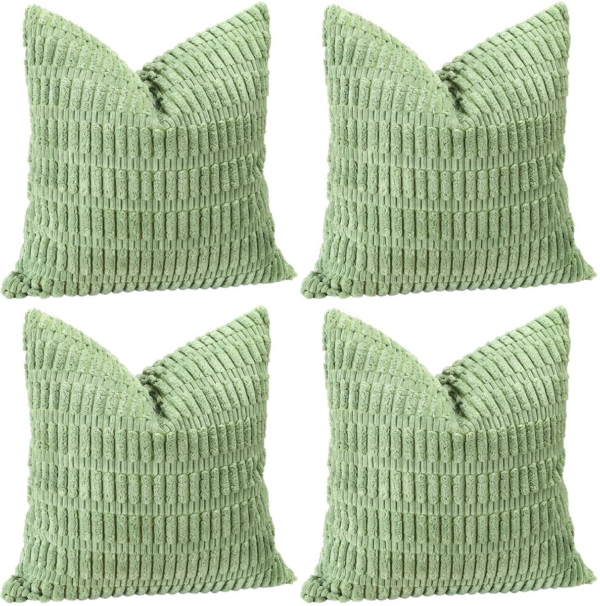 Decoratieve sierkussenhoezen, zachte kussenovertrekken voor bank, slaapkamer en woonkamer, 45 x 45 cm, saliegroen, set van 4