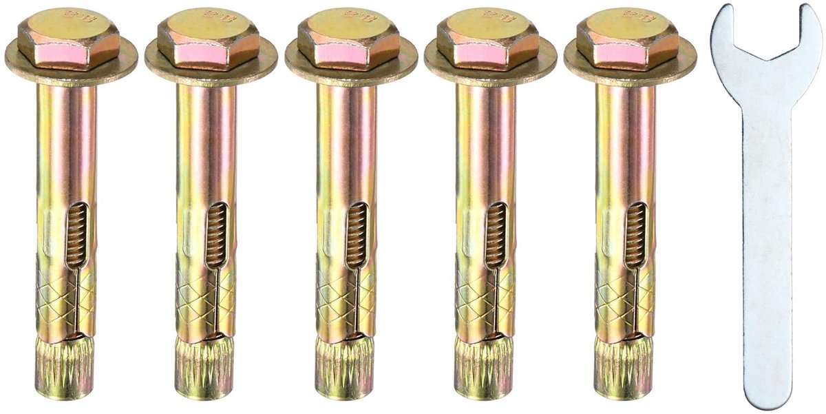 Spreidpluggen M10 x 70 mm gekleurd verzinkt ijzer-koolstofstaal externe zeskantige spreidplug met 17 mm moersleutel roestbeschermende metalen bouten voor beton