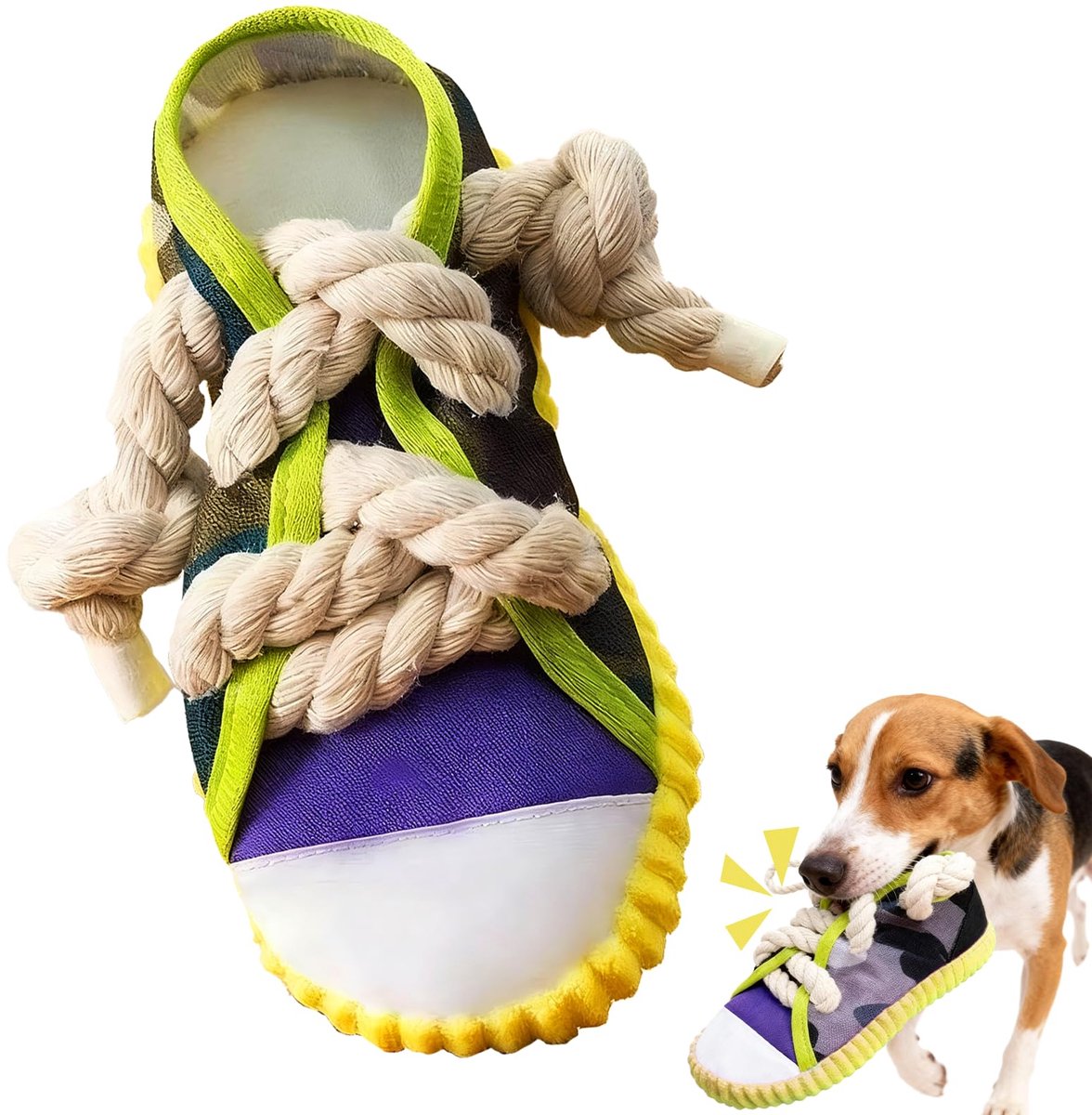 interactief, piepend kauwspeelgoed, trekspeelgoed, puppy speelgoed, natuurlijk katoen, hondenspeelgoed voor kleine en middelgrote honden, geel