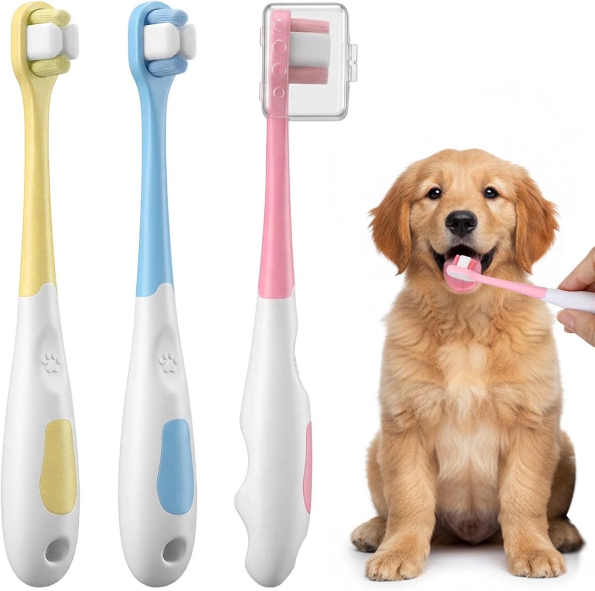 Kattentandenborstelset voor kleine honden en katten, 3 stuks met ultrazachte borstelharen voor puppy's en kittens, ideale tandenpoetsset voor een gezonde mondhygiëne