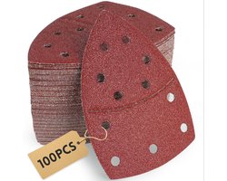 Schuurpapier Driehoekschuurmachines set 105x152 mm (93x93x93 mm), P40x10, 60/80/120/180/240/400x15, 11-gaats voor Bosch PSM 100A, PSM 160, PSM 200 AES, PSM 18, voor hout, metaal, Kunststof