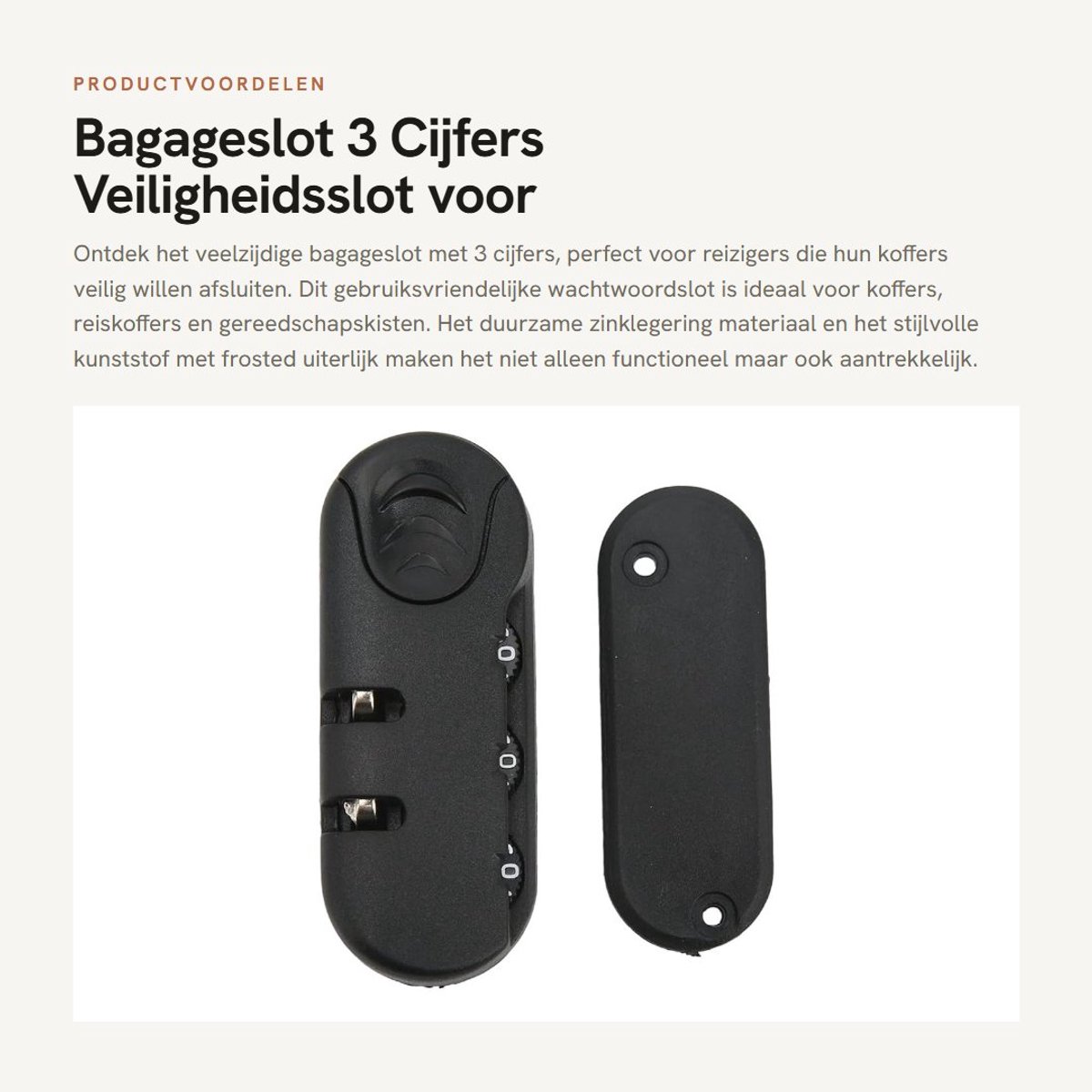 Dailygoods- Bagageslot 3-cijferig - Zinklegering - Kunststof - Veiligheidsslot - Reisaccessoire - Slijtvast ontwerp - Kofferslot