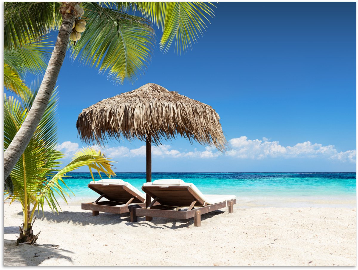 Poster 120x90 cm - Strand - Parasol - Zee - Posters - Kamer decoratie - Wanddecoratie woon
