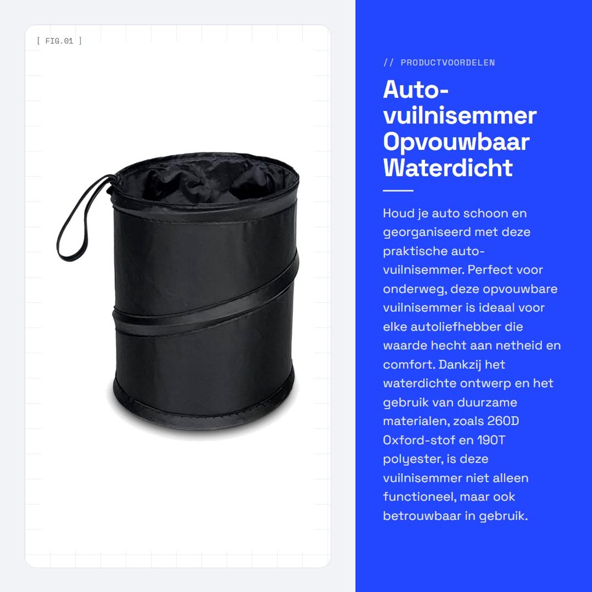 Dailygoods- Auto-vuilnisemmer opvouwbaar - Multifunctionele afvalbak - Waterdicht ontwerp - Draagbaar - Hangend aan autostoel - Afmetingen 20 x 20 x 25 cm