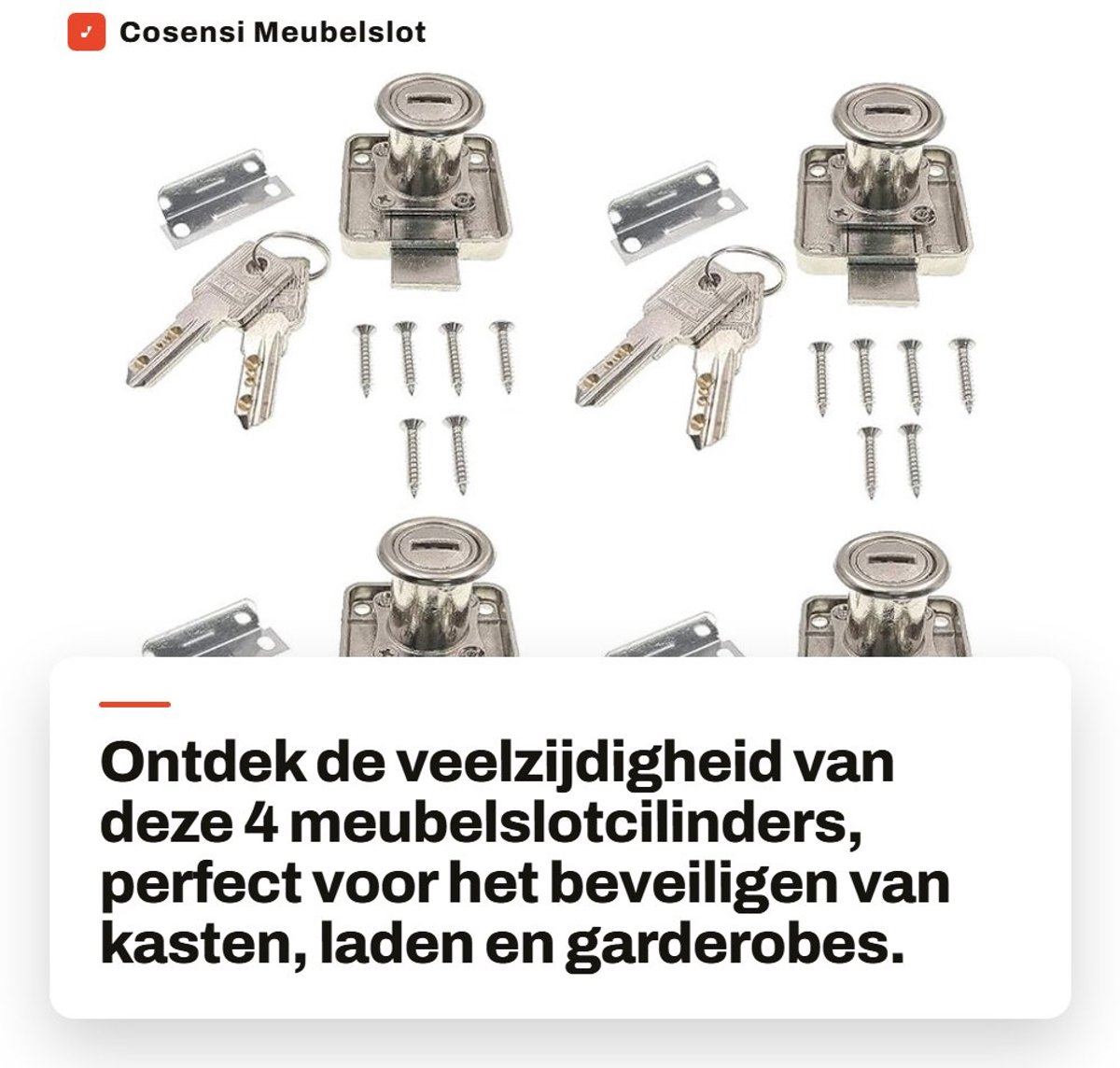 Dailygoods- Meubelslotcilinder 4x - Kast Slot - Ladeslot - Archiefkast Slot - Deurslot - Roestvrij Staal - Geschikt voor deuren tot 22 mm dik - Kastslot