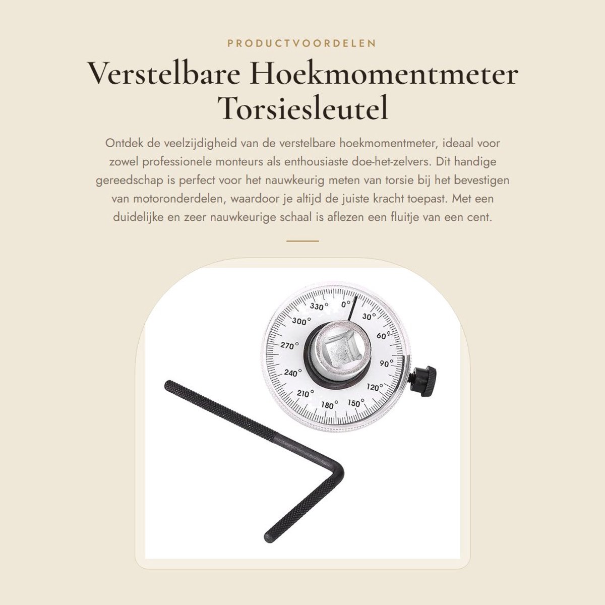 Dailygoods- Hoekmomentmeter Verstelbaar - 1/2 Inch Aandrijfhoek - Torsiesleutel - 360 Graden Schaal - Nauwkeurige Meting - Flexibele Arm - Torsiemeter