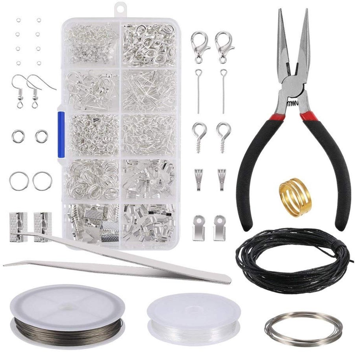 Dailygoods- Sieraden Maken Kit - 912 Stuks - Gereedschappen en Accessoires - Doorzichtige Opbergdoos - Voor Oorbellen/Kettingen/Armbanden - Handwerk Benodigdheden - Sieraden Set