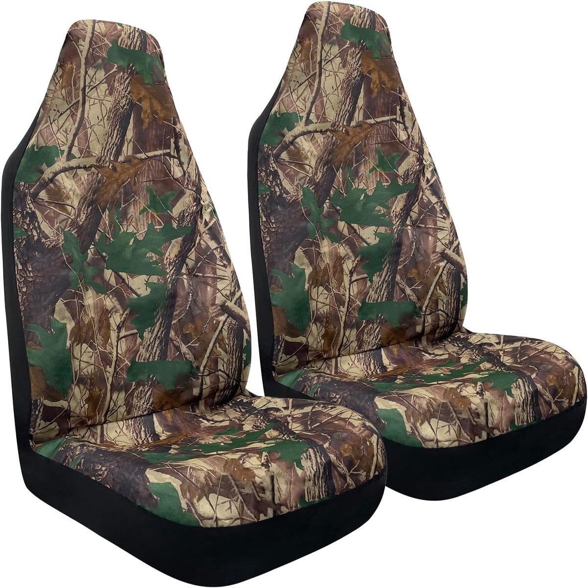 Camo universele autostoelhoezen voor voorstoelen, waterdichte autostoelhoezen met hoge rug, realistische groene camouflageprint, geschikt voor de meeste auto's, vrachtwagens, SUV's,