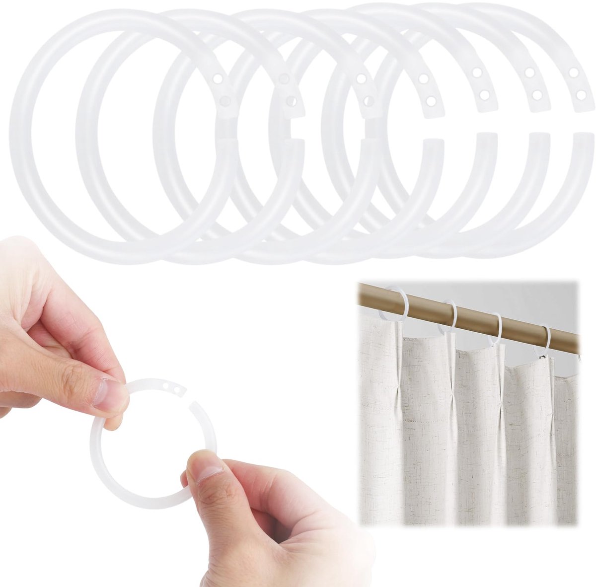 100 stuks gordijnringen, duurzame gordijnringen, type O, douchegordijn, ringen, plastic gordijnringen, herbruikbaar, voor de meeste gordijnroedes (wit)