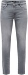 Grijze dames jeans in slim fit model, staand op witte achtergrond.