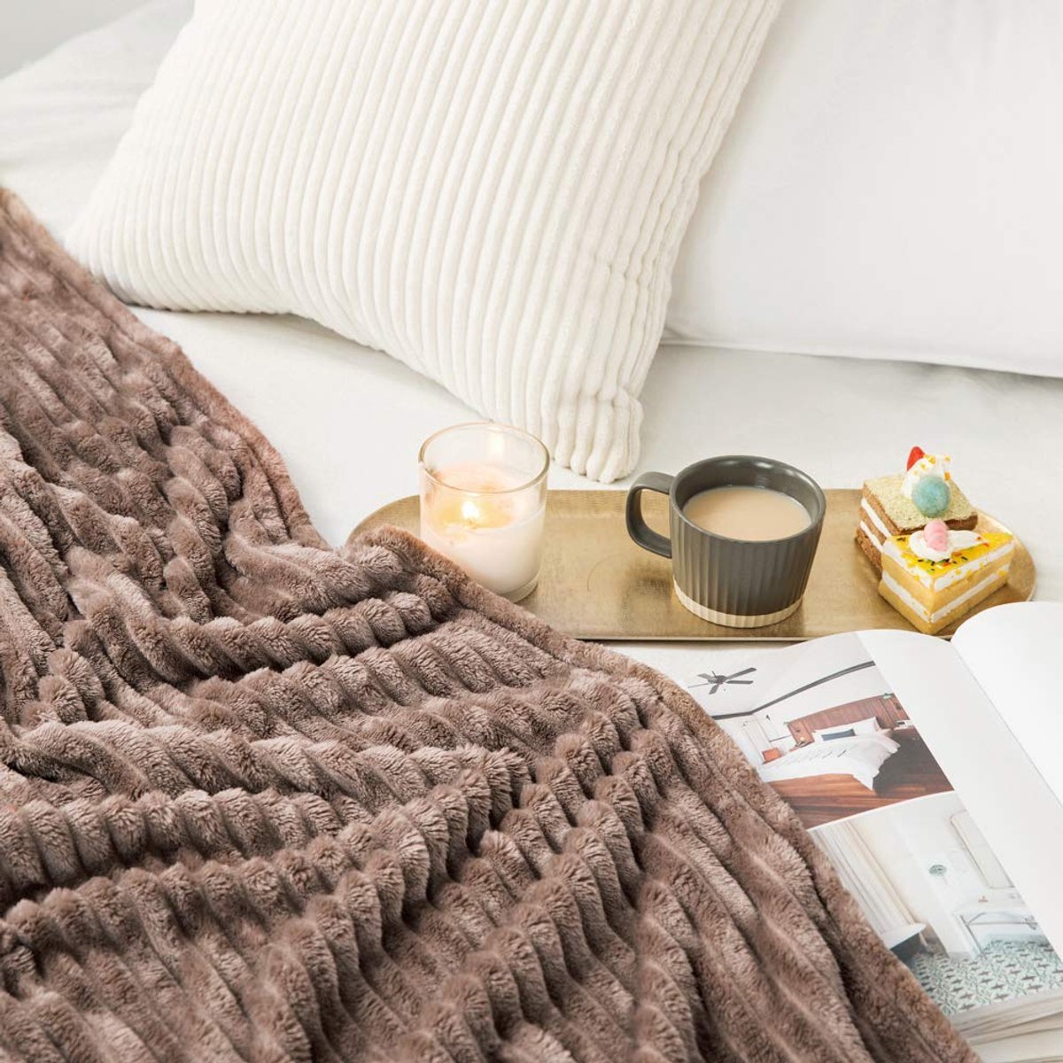 Plaid zachte warme comfortabele plaids voor bank, corduroy pluizige deken bed kussen voor slaapkamer, bank, reizen, kinderen slaapkamer accessoires 50 x 60 Inch bruin