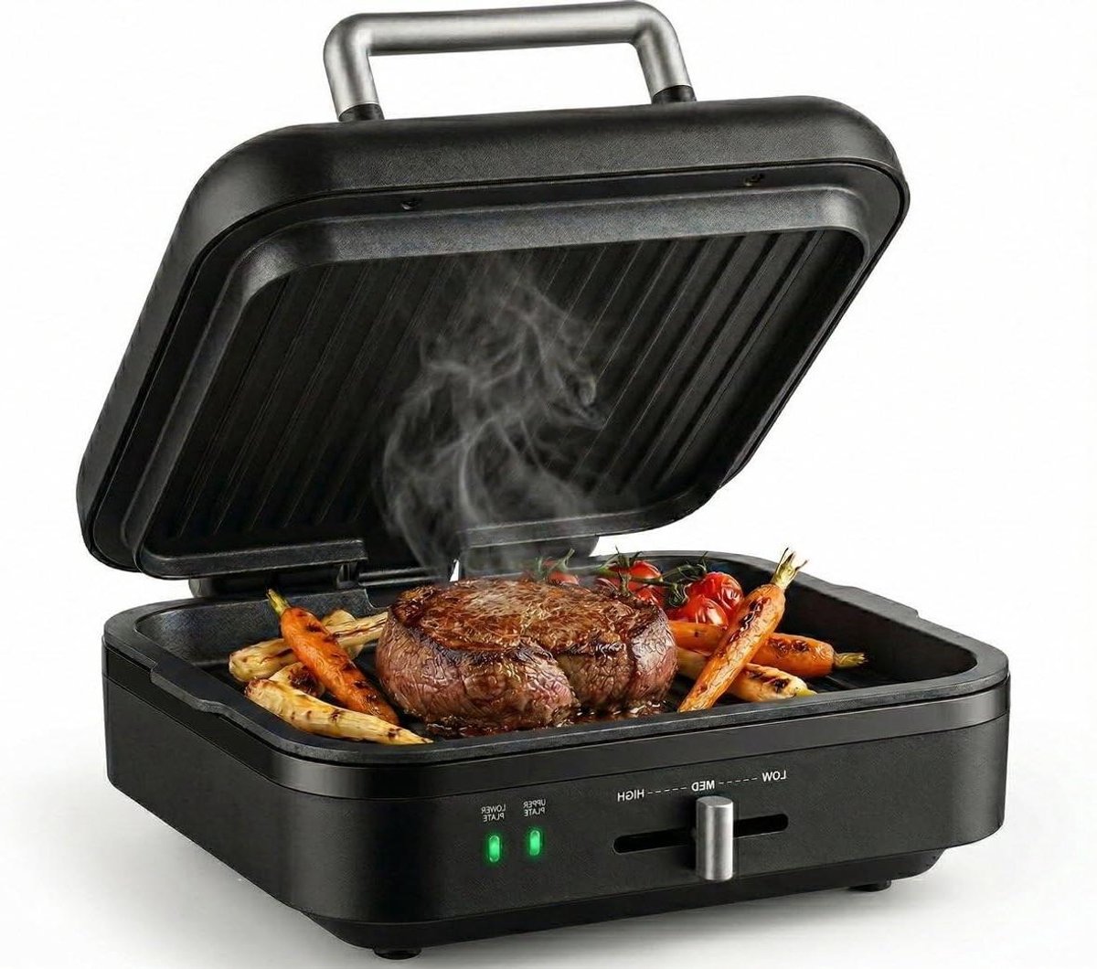 Elektrische Contactgrill - Tafelgrill Bakplaat - Snel Grillen - Afneembare Grillbodem - 1400W - Mat Zwart