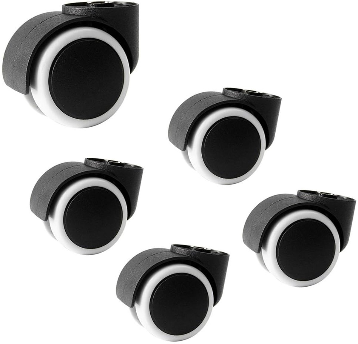 5 Bureaustoelwielen Zonder Pin, 50mm Vervangingswielen Harde Vloerwielen, Stille Zwenkwielen Polyurethaan Voor Bureaustoelen, Gatdiameter 8mm(White)