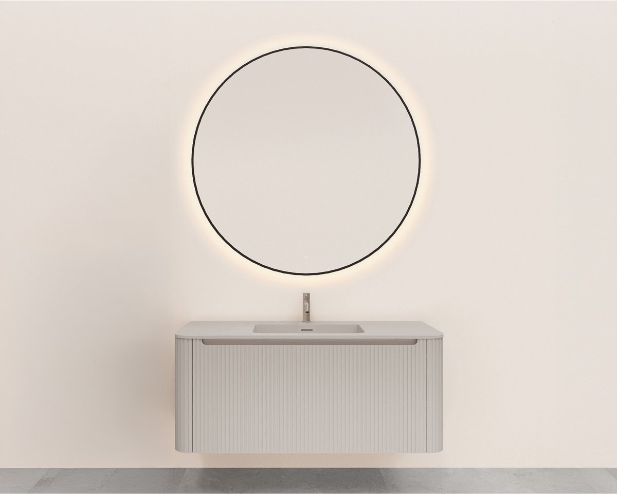 Wiesbaden Sulora Onderkast - Afgeronde Hoeken - Geribbeld met 1 Lade en 1 Uitsparing - 120x48cm - Mat Beige