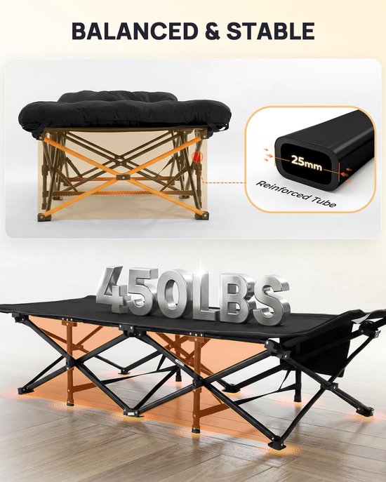 Campingbed Opvouwbaar met Matras - Extra Breed 75 cm - Draagvermogen 204 kg - Waterdicht Oxford Stof - 188 x 71 cm — afbeelding 2