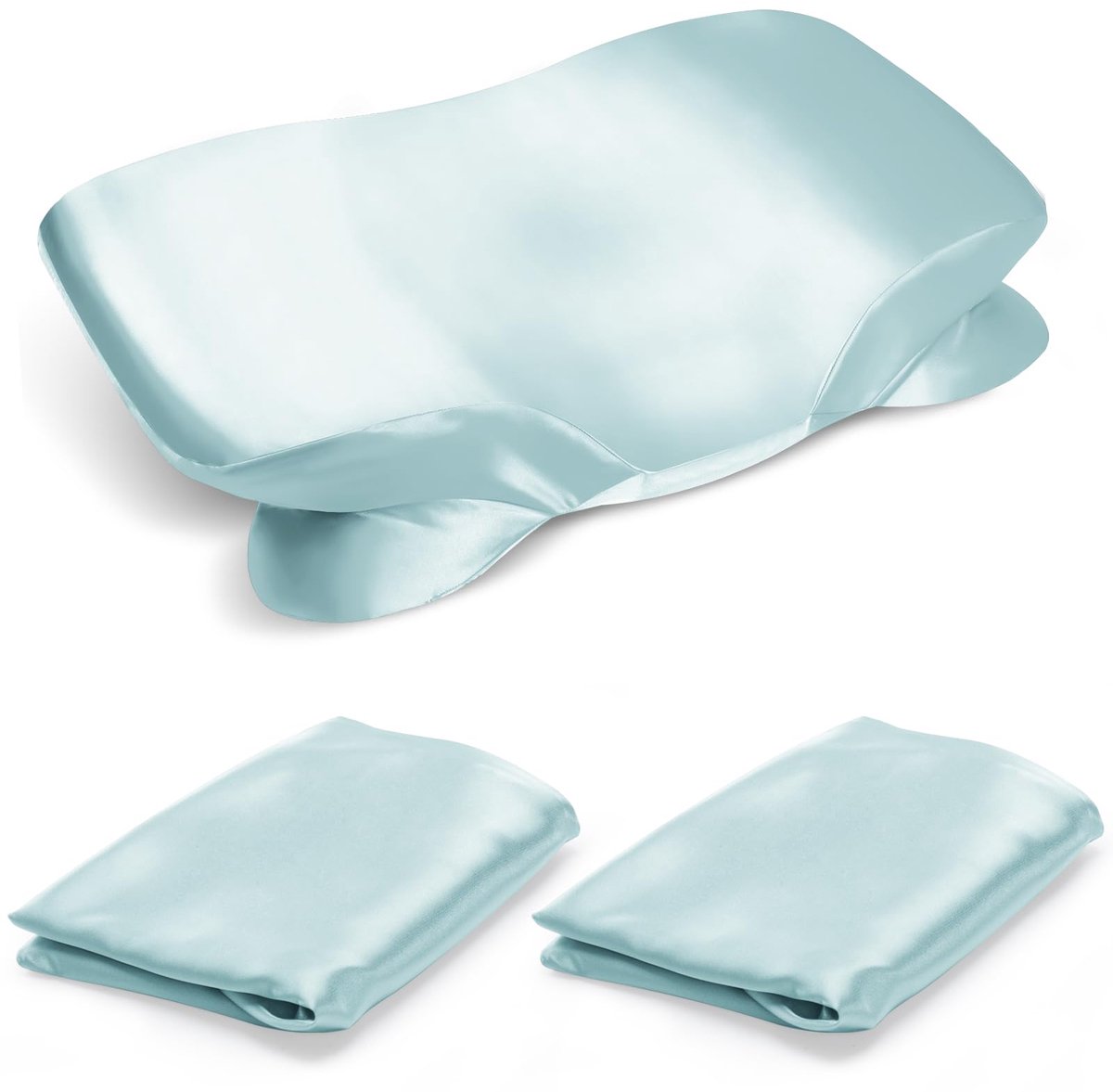 Set van 2 satijnen kussenslopen voor traagschuimkussens, 40 x 60 cm, glad en zacht, met onzichtbare ritssluiting, kleur blauw