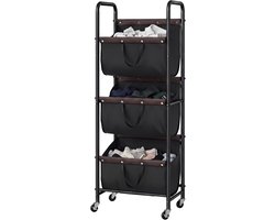 JCP® Wasmand - 120L - Wasmand 3 Vakken - Wasmanden - Zwart - 53cm x 33cm x 139cm