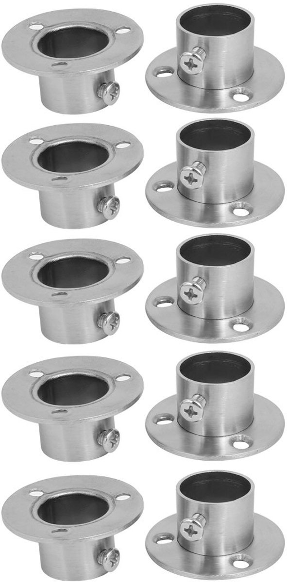 sourcingmap 5 Paar RVS Closet Pole Socket Rob Ondersteuning Flens Houder, 22.5mm (7/8") Dia