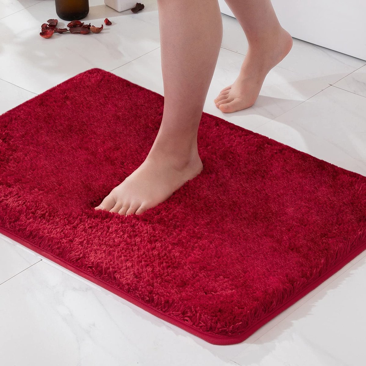Badmat, zachte badmat, antislip, voetmat, badkamermat, slaapkamermat, wollig tapijt, badkamertapijt, douchemat, voor badkamer, woonkamer, slaapkamer, 50 x 80 cm, rood