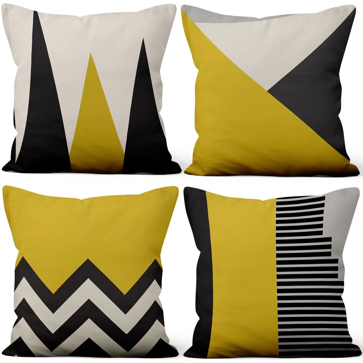 24 x 24 Inch Kussenslopen Zwart Geel Wit Modern Geometrisch Patroon Zachte Korte Pluche Vierkante Sierkussenhoes Bed Woonkamer Boerderij Bank Outdoor Tuin Bank Auto, 60x60cm Set van 4